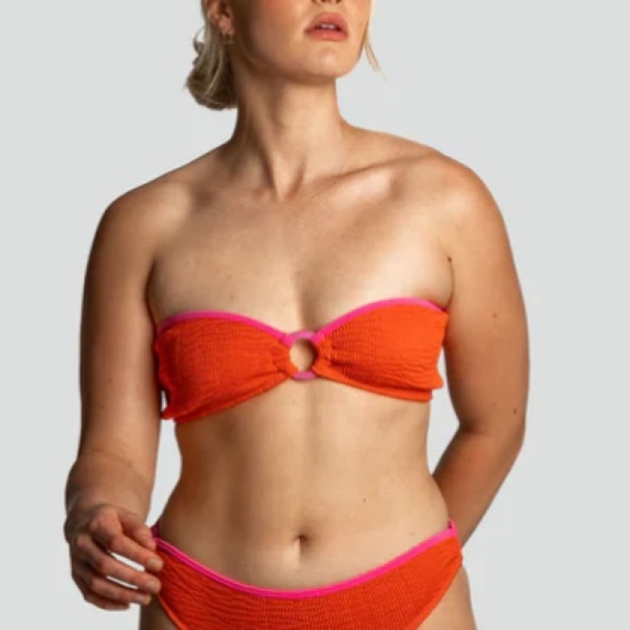 New! Cleonie sea kini color block crinkle fabric bandeau top red 4973 - Picture 4 of 13